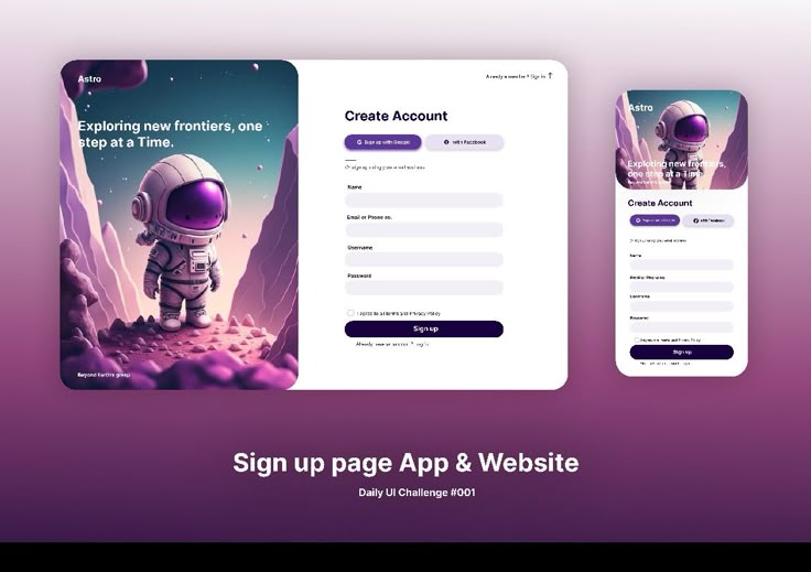 Sign up page for app website   Daily UI Challenge 001